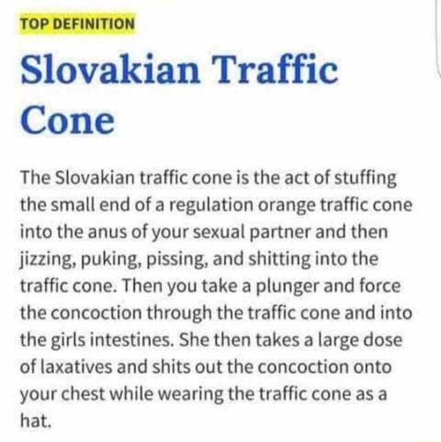 TOP DEFINITION Slovakian Traffic Cone The Slovakian trafﬁc cone is th...