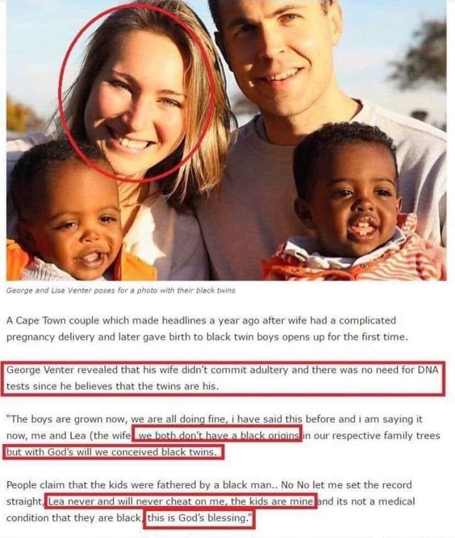 George and Lisa Venter poses for a photo with their black twins A Cape ...