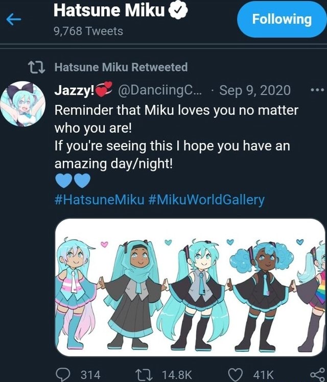 Hatsune Miku Following 9 768 Tweets Hatsune Miku Retweeted Jazzy