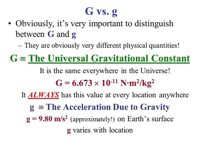 G Vs G Obviously It S Very Important To Distinguish Between G And They Are Obviously Very Different Physical Quantities G The Universal Gravitational Constant It Is The Same Everywhere In