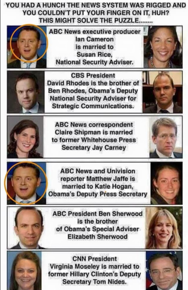 You Had A Hunch The News System Was Rigged And You Couldn T Put Your Finger On It Huh This Might Solve The Puzzle Ian Cameron Is Married To Susan Rice National