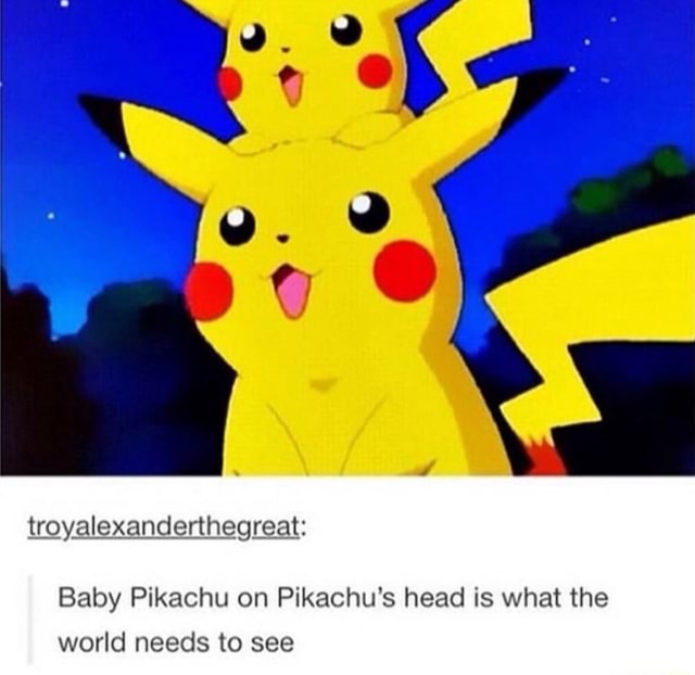 Baby Pikachu on Pikachu's head is what the world needs to see - iFunny