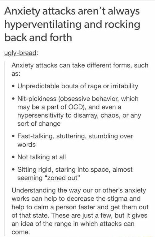 Anxiety attacks aren't always hyperventilating and rocking back and