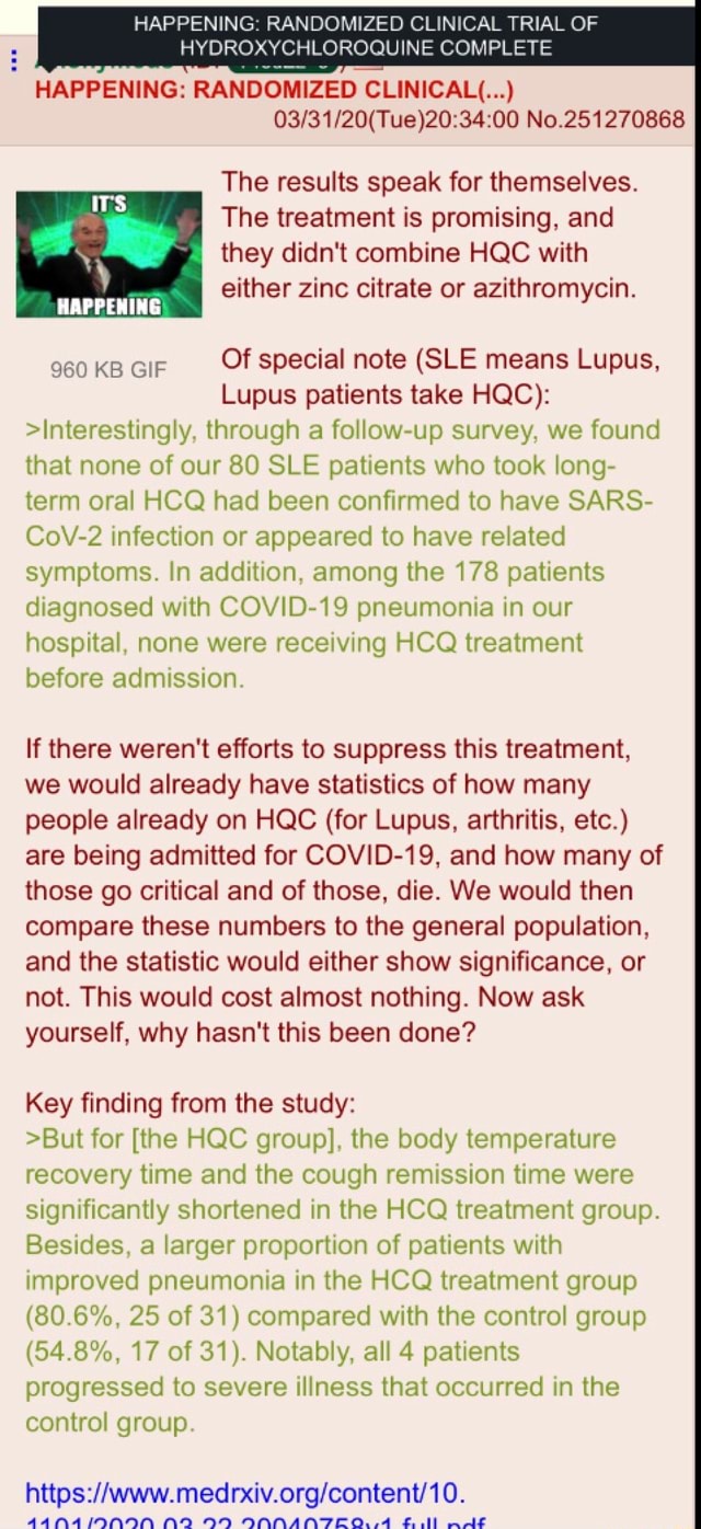 HAPPENING RANDOMIZED CLINICAL TRIAL OF HYDROXYCHLOROQUINE