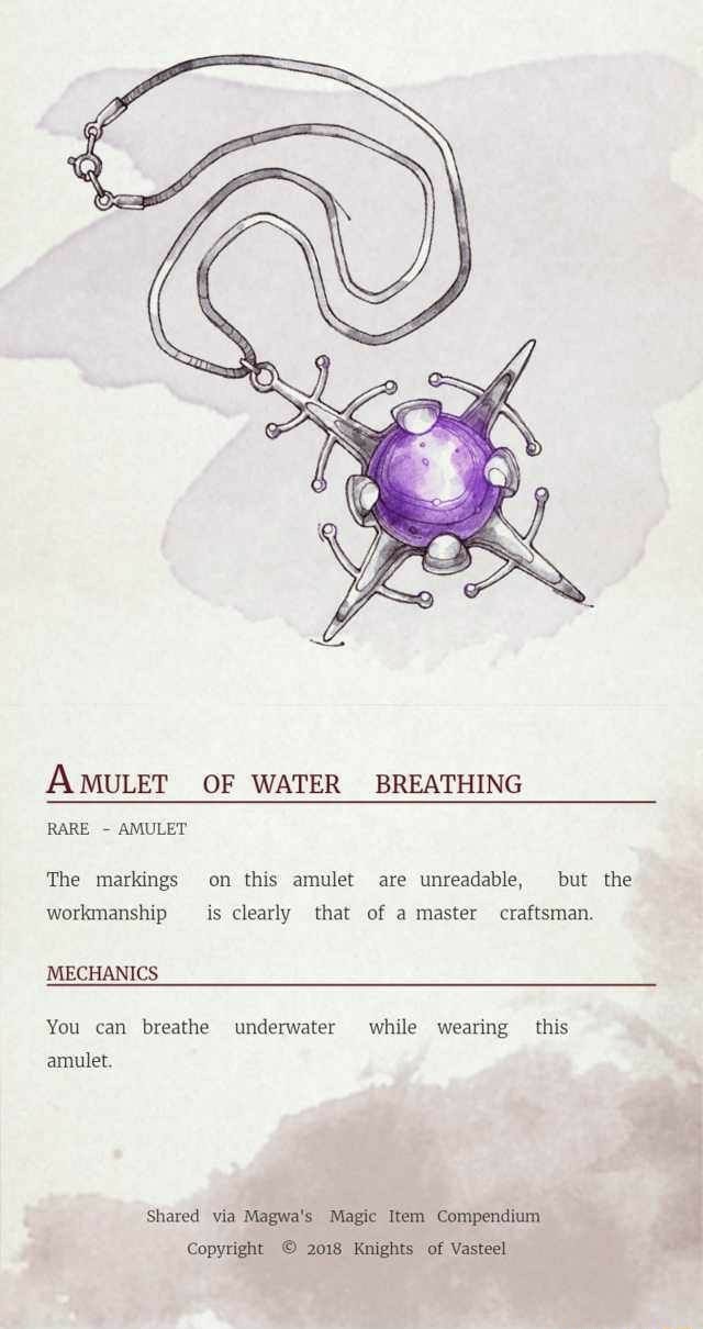 AMULET OF WATER BREATHING RARE AMULET The markings on this amulet are