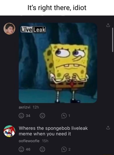 It's it there, idiot @ (Leak! Wheres the spongebob liveleak meme when ...