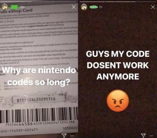 I GUYS MY CODE DOSENT WORK Why Are Nintendo ANYMORE Codes So Long IFunny