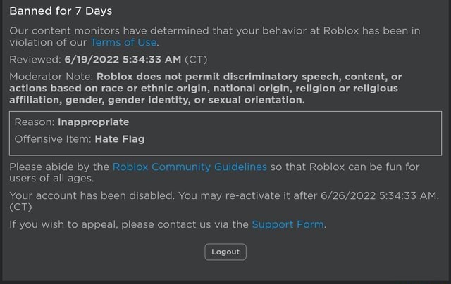 Banned for 7 Days Our content monitors have determined that your
