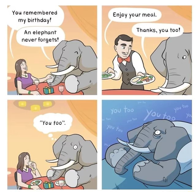 You Remembered Enjoy Your Meal My Birthday Thanks You Too An Elephant Never Forgets You 