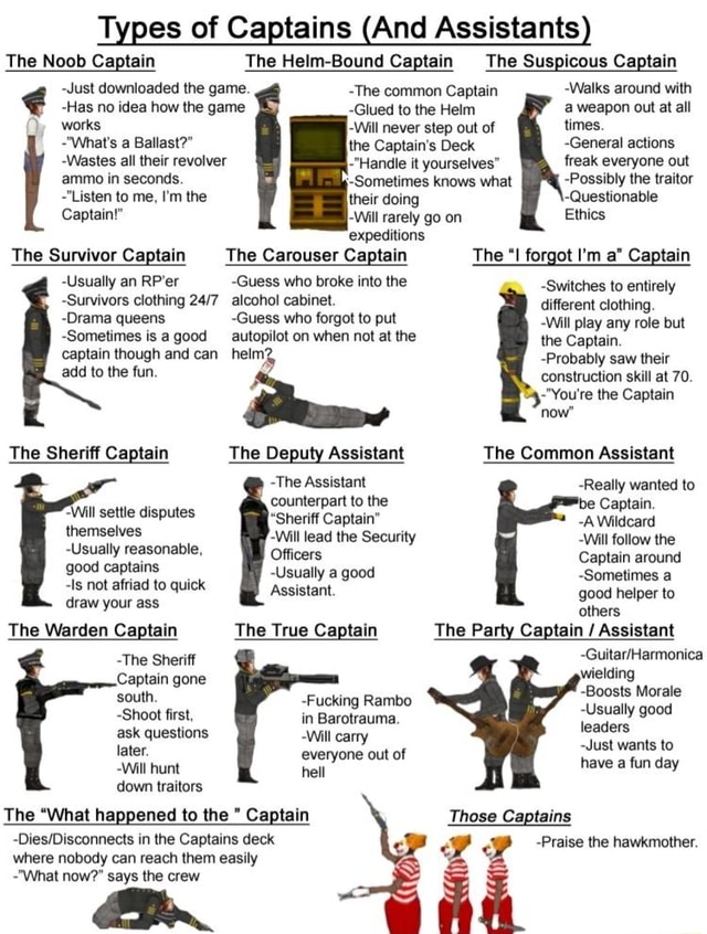 Types of Captains (And Assistants) The Noob Captain The HelmBound