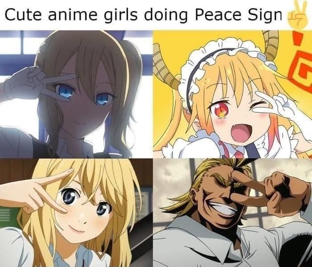 Cute anime girls doing Peace Sign is o 
