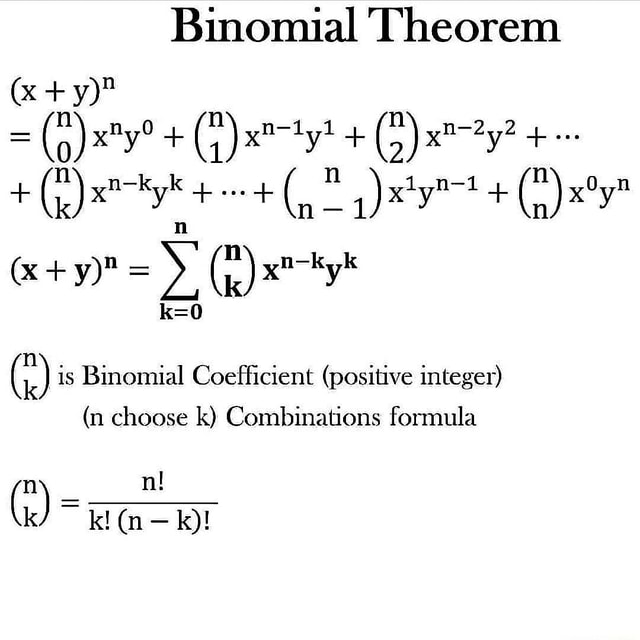 Binomial Theorem (0) is Binomial Coefficient (positive integer) (n ...