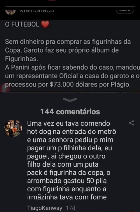 O Futebol Sem Dinheiro Pra Comprar As Figurinhas Da Copa Garoto Faz