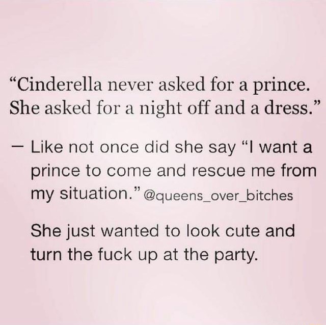 “Cinderella never asked for a prince. She asked for a night off and a ...