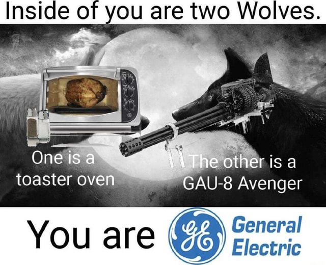 Inside of you are two Wolves. One is The er is toaster oven GAU-8 ...