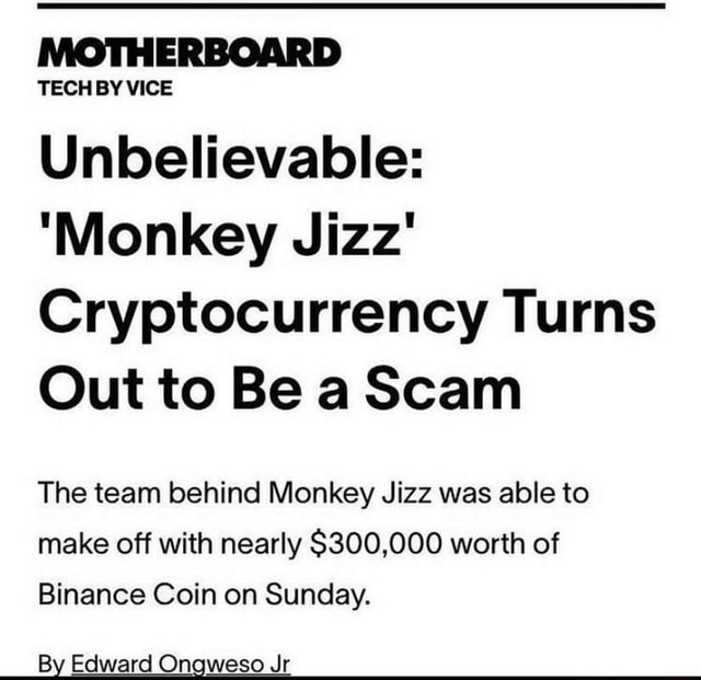 monkey jizz crypto currency