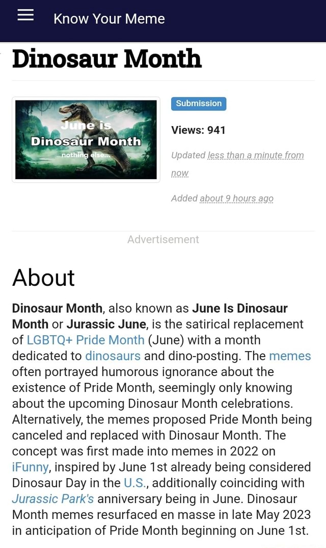 Know Your Meme Dinosaur Month June is Views 941 Updated Added Advertisement Dinosaur Month