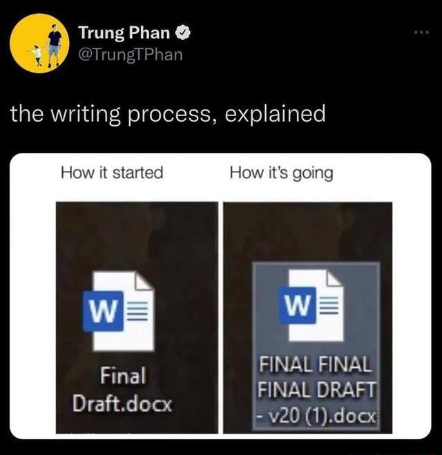 The writing process, explained How it started How it's going FINAL