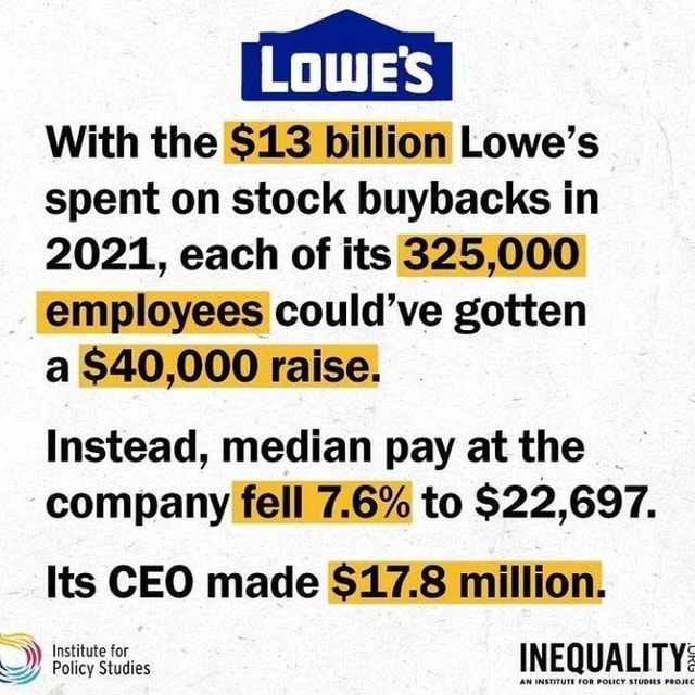 With the 13 billion Lowe's spent on stock buybacks in 2021, each of