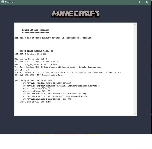 minecraft modding error report | pdf | java virtual... Minecraft Minecraft has crashed! I--- BEGIN ERROR REPORT 7of3a456 ...
