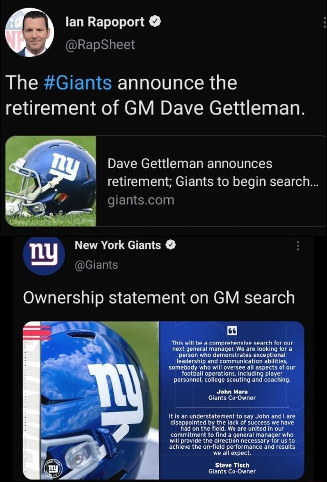 Dave Gettleman out as Giants GM, says he is retiring