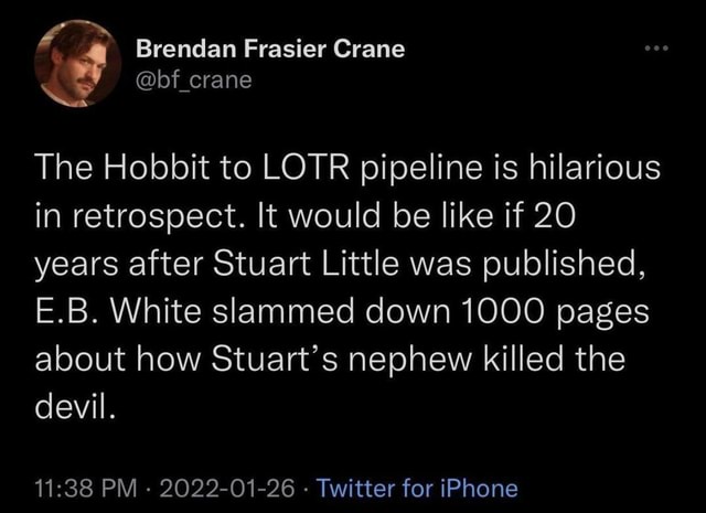 Brendan Frasier Crane Bf Crane The Hobbit To Lotr Pipeline Is