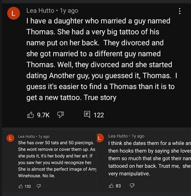 Lea Hutto ly ago I have a daughter who married a guy named Thomas. She