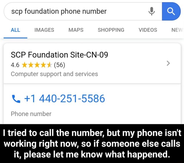 Scp foundation phone number SCP Foundation SiteCN09 Computer support and services Phone number