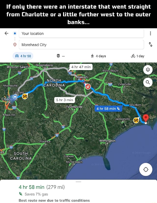 If only there were an interstate that went straight from Charlotte or a