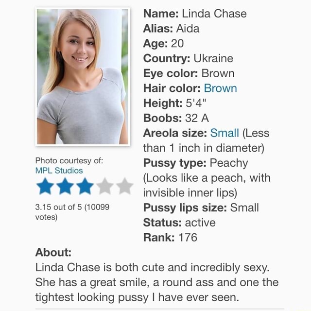 Photo courtesy of: MPL Studios *** 3.15 om of 5 (10099 votes) About: Name: Linda Chase Alias