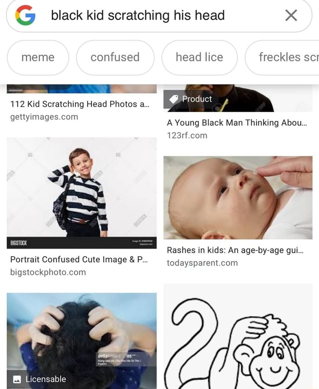 Black kid scratching his head x meme confused head lice freckles scr