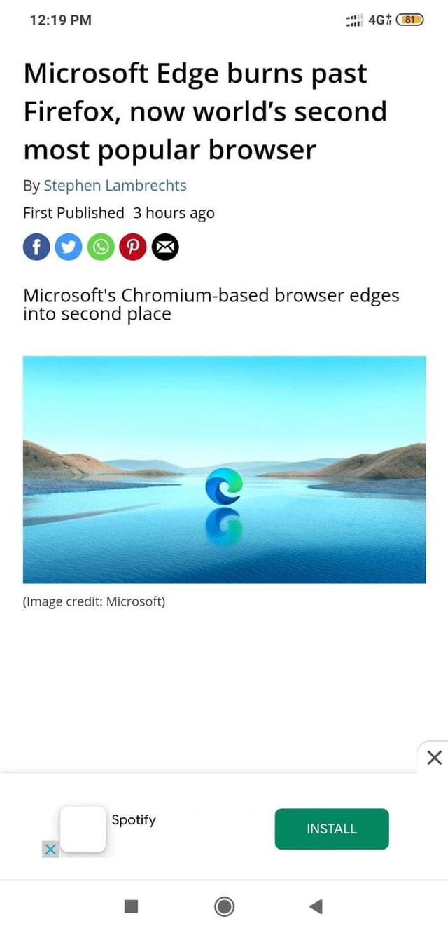 microsoft edge browser second most popular