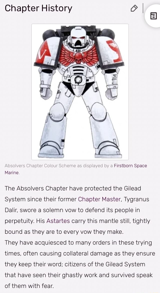 Chapter History I Absolvers Chapter Colour Scheme as displayed by a ...