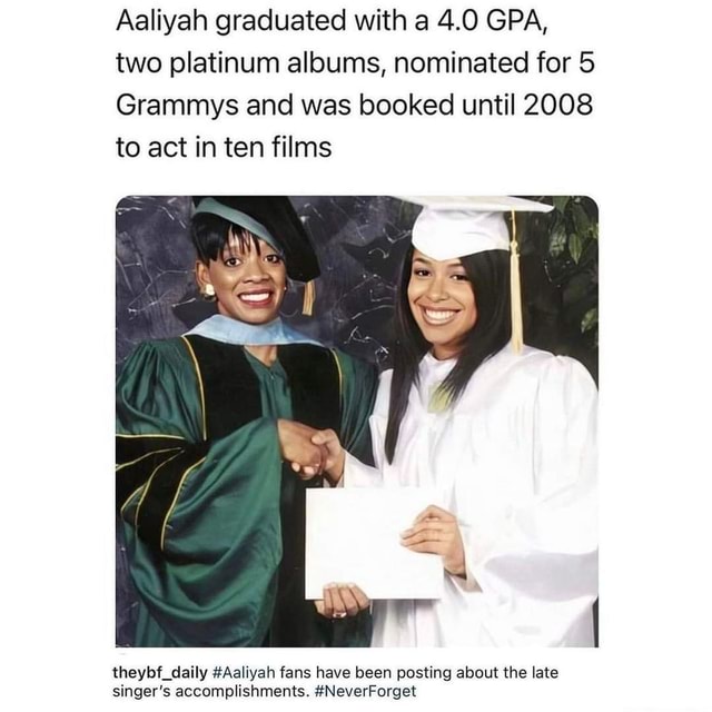 Aaliyah graduated with a 4.0 GPA, two platinum albums, nominated for 5 ...