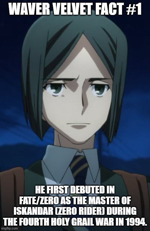 He first debuted in Fate/Zero as the Master of Iskandar (Zero Rider ...