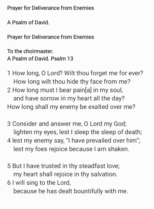 Prayer for Deliverance from Enemies A Psalm of David. Prayer for ...