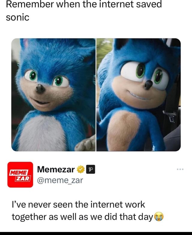 Remember when the Internet saved sonic Memezar @meme zar MEME ZAR! I've ...