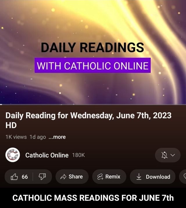 DAILY READINGS WITH CATHOLIC ONLINE Daily Reading for Wednesday, June