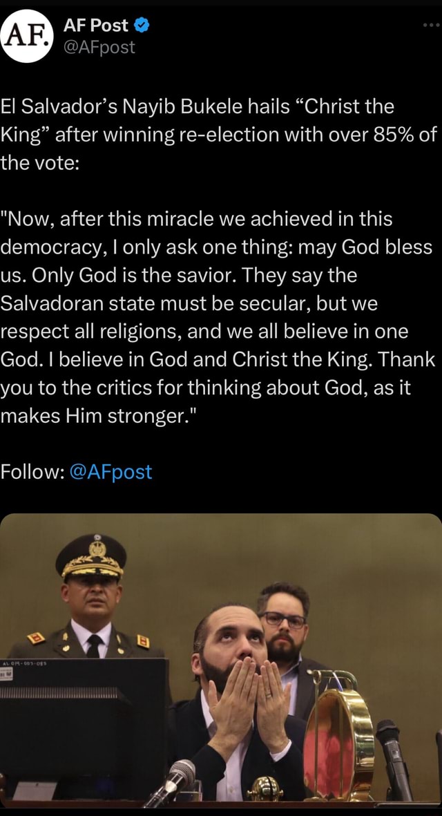 AF Post AR) AFpost El Salvador's Nayib Bukele hails "Christ the King