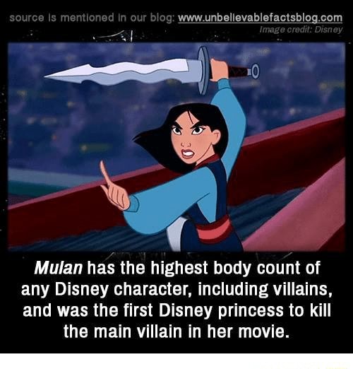 Mulan has the highest body count of any Disney character, including ...