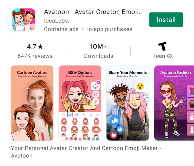 Avatoon Avatar Creator Emoji Sa Idealabs Install Contains Ads