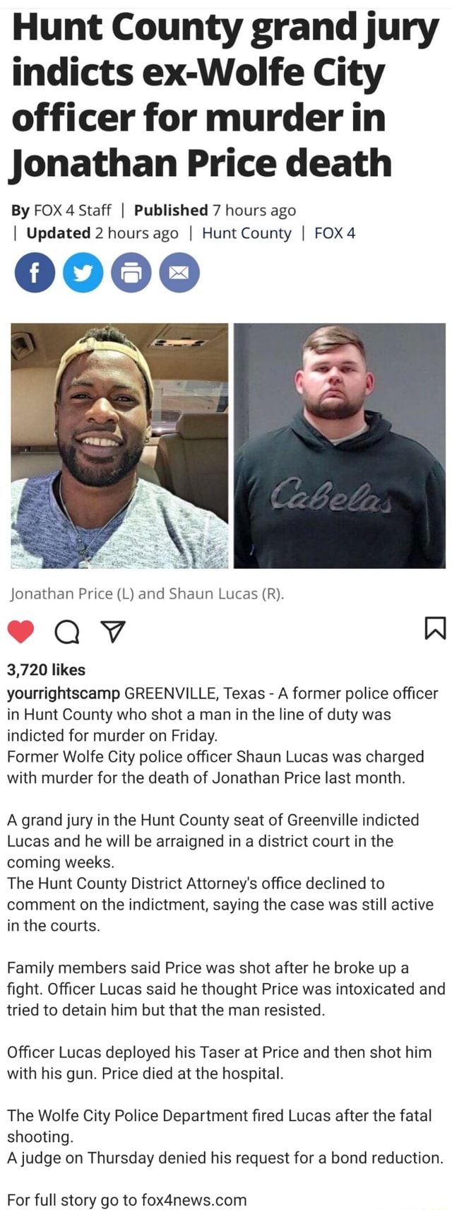 Hunt County grand jury indicts ex-Wolfe City officer for murder in ...