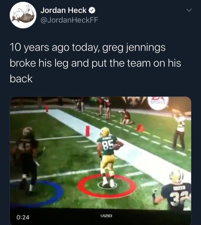 Greg Jennings Putting The Team On His Back 10 years ago today, greg Jennings broke his leg and put the team on his