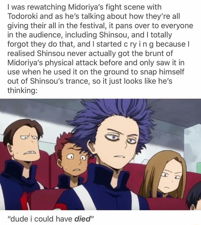 I was rewatching Midoriya's fight scene with Todoroki and as he's ...