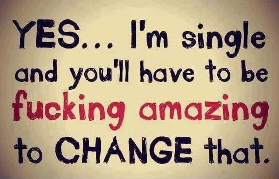 Yes I'm Single And You'll Have To Be Amazing To Change That Yes I'm Single And You'll Have To Be Amazing To Change That