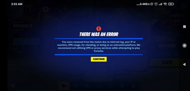 Gs): AM THERE WAS AN ERROR You were removed from the match due to ...