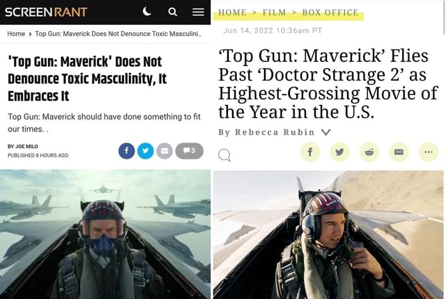 SCREEN RANT HOME > FILM > BOX OFFICE Home Top Gun: Maverick Does Not