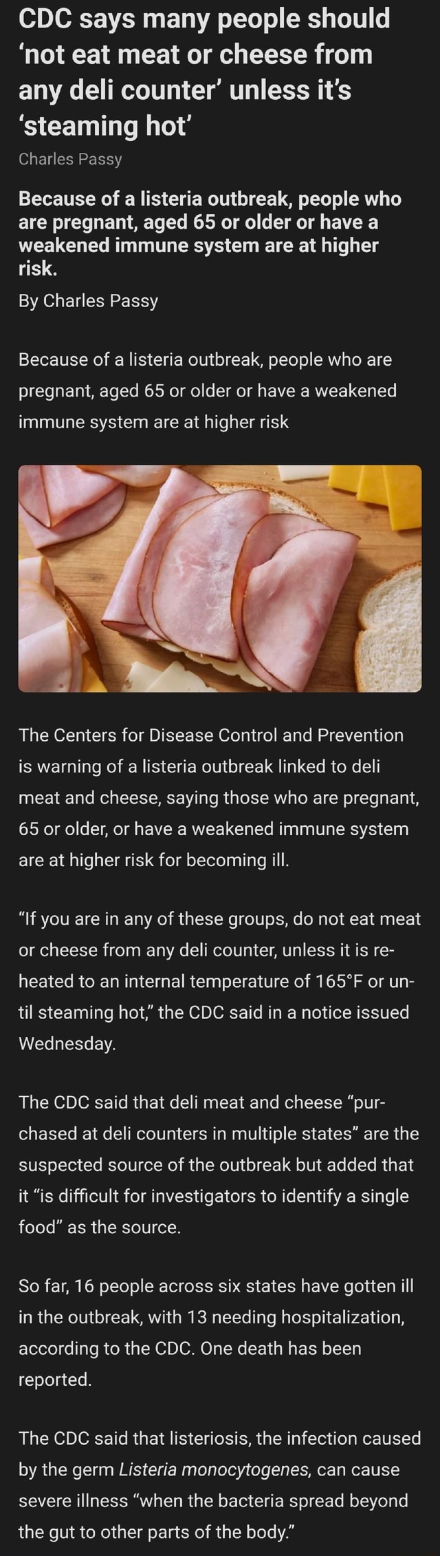 CDC says many people should 'not eat meat or cheese from any deli