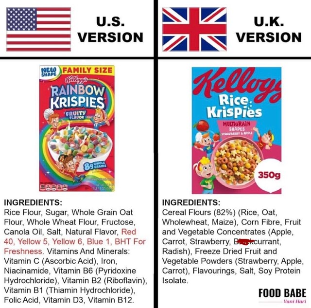 US. VERSION FAMILY SIZE KRISPIES INGREDIENTS: Rice Flour, Sugar, Whole