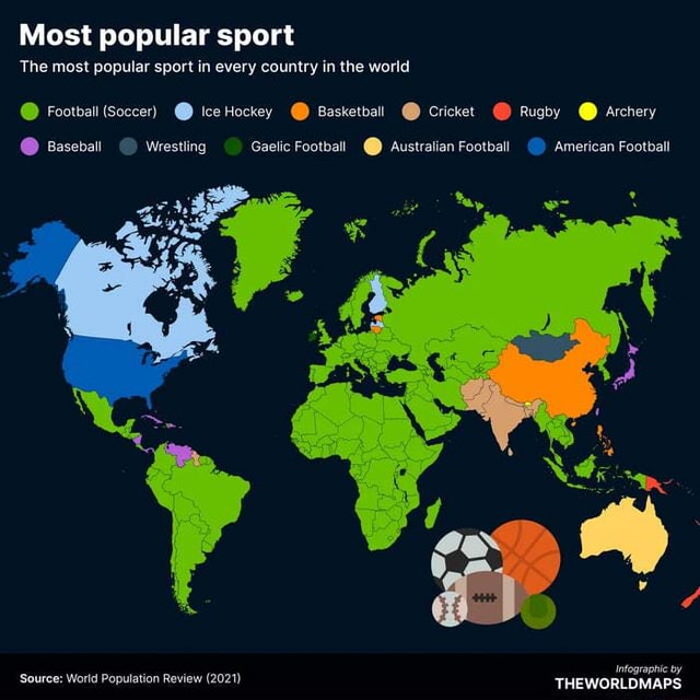 Most popular sport The most popular sport in every country in the world